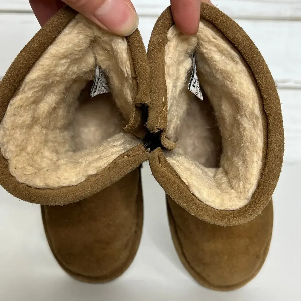 Bearpaw Toddler Suede Boots Size 7 Brown Zip Side Shearling Lined Winter